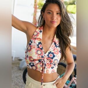 RSQ Womens Collard Cinch Front Halter Top Size Small